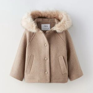 ZARA kids Faux Fur Hooded Duffel Coat SZ 3/4 years